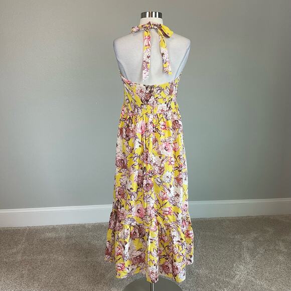 Yellow Floral Print Sleeveless A-Line Midi Dress Size 10 BARDOT Colorful Linen - Picture 2 of 12